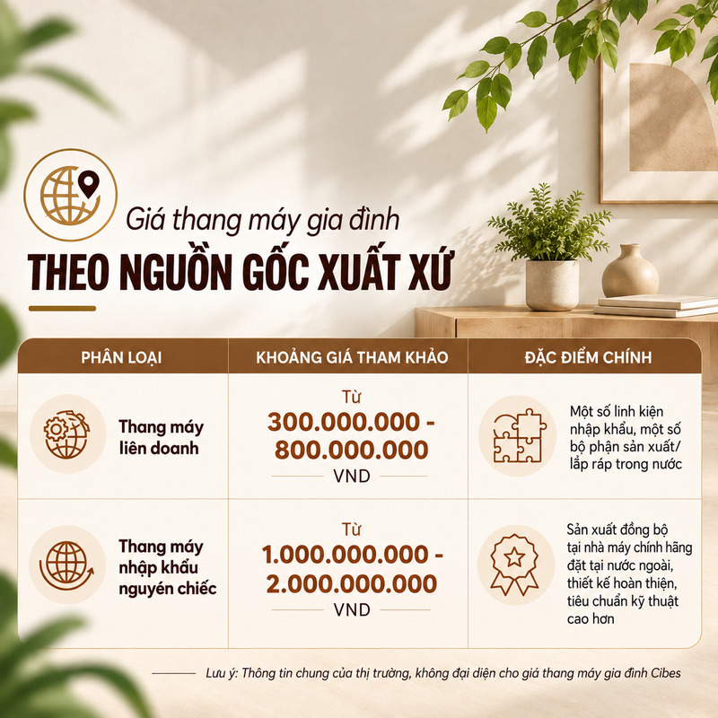 Báo giá thang máy gia đình theo nguồn gốc xuất xứ